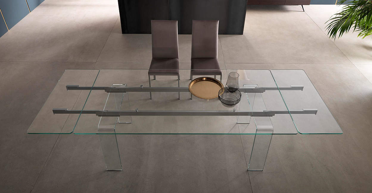 NEW PLANO Tavolo allungabile in cristallo - Riflessi