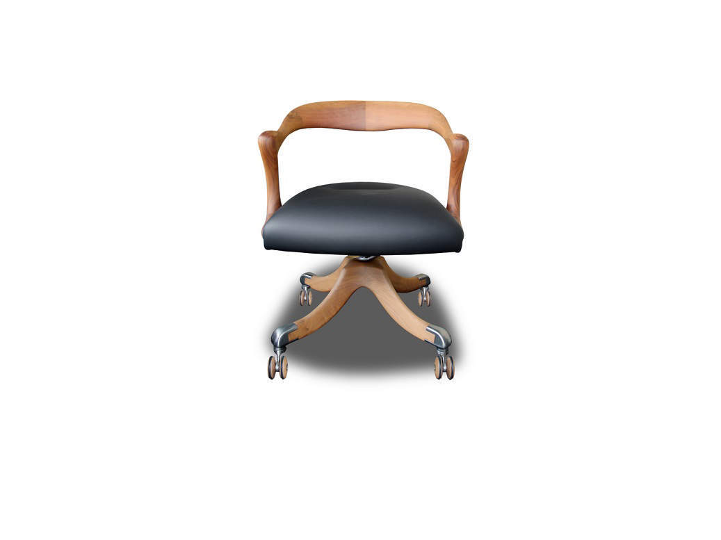 MARLOWE Poltrona girevole - Legno Noce Americano con seduta in pelle - Ceccotti